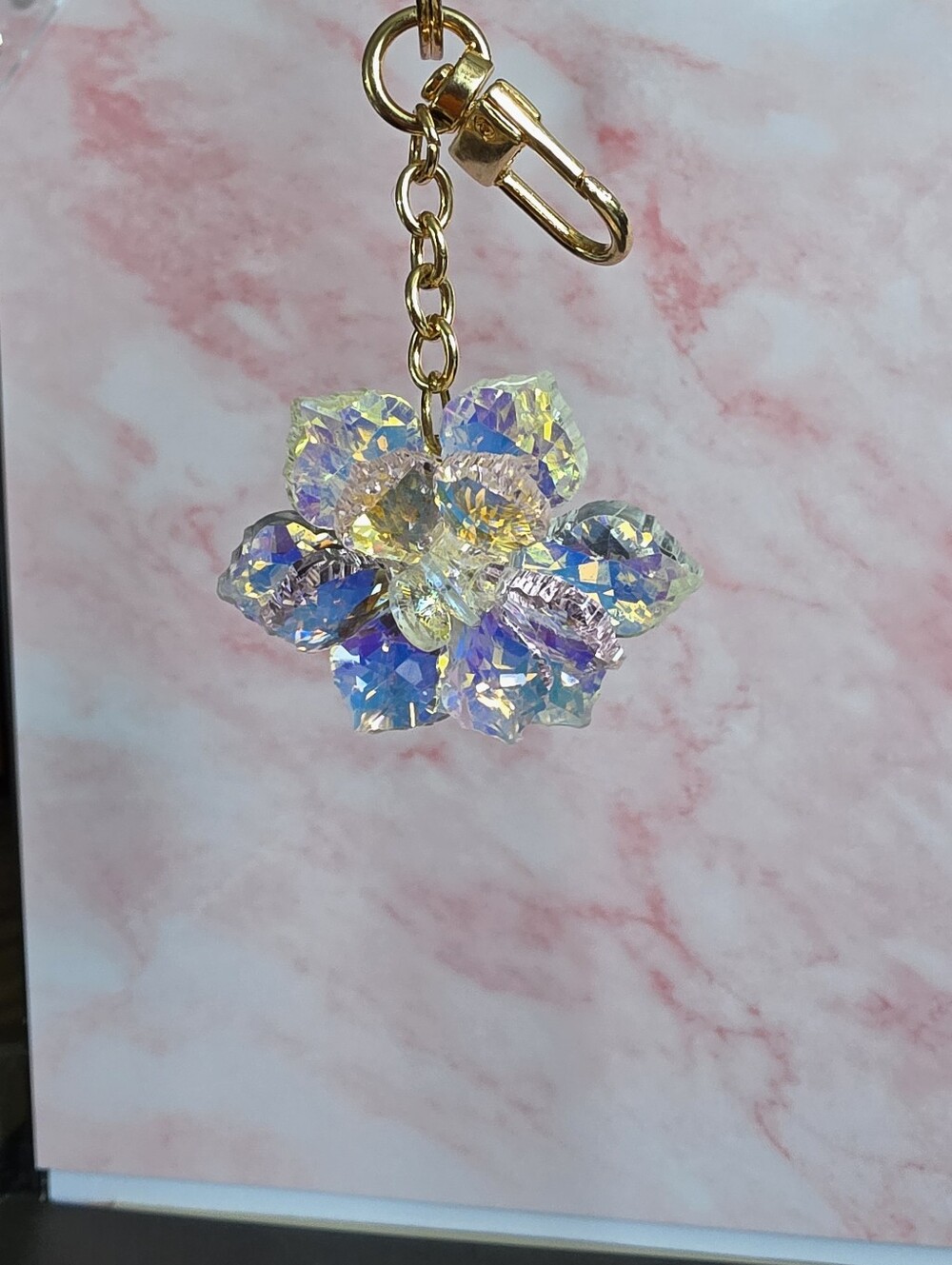Crystal Flower Purse Charm Bag Charm, Keychain, Car Rearview Mirror, Zipper Pull - Picture 4 of 4